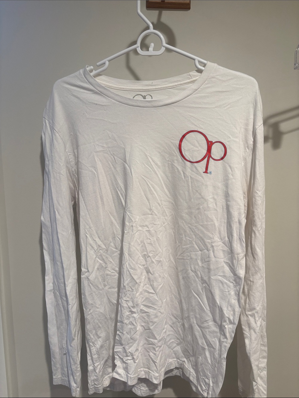 OP White Long Sleeve Shirt with Pink Logo Detail